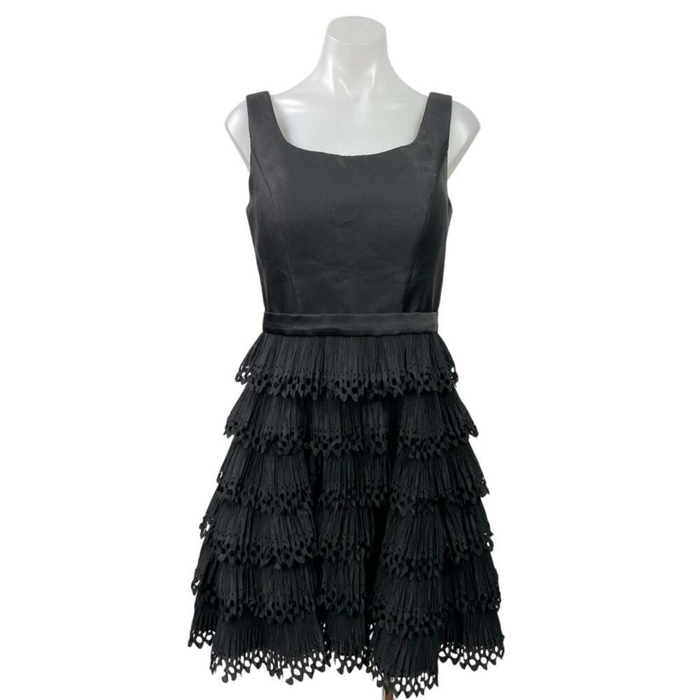 Sherri Hill Black Sleeveless Ruffle Tiered Fit & Flare Prom Mini Dress Size 8